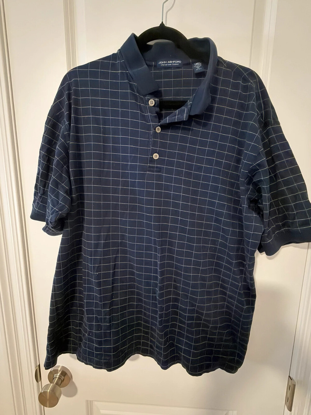 John Ashford polo style shirt XL blue and white stripe golf sports business casu